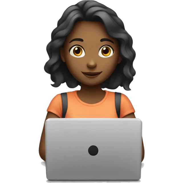 girl with laptop and writing emoji