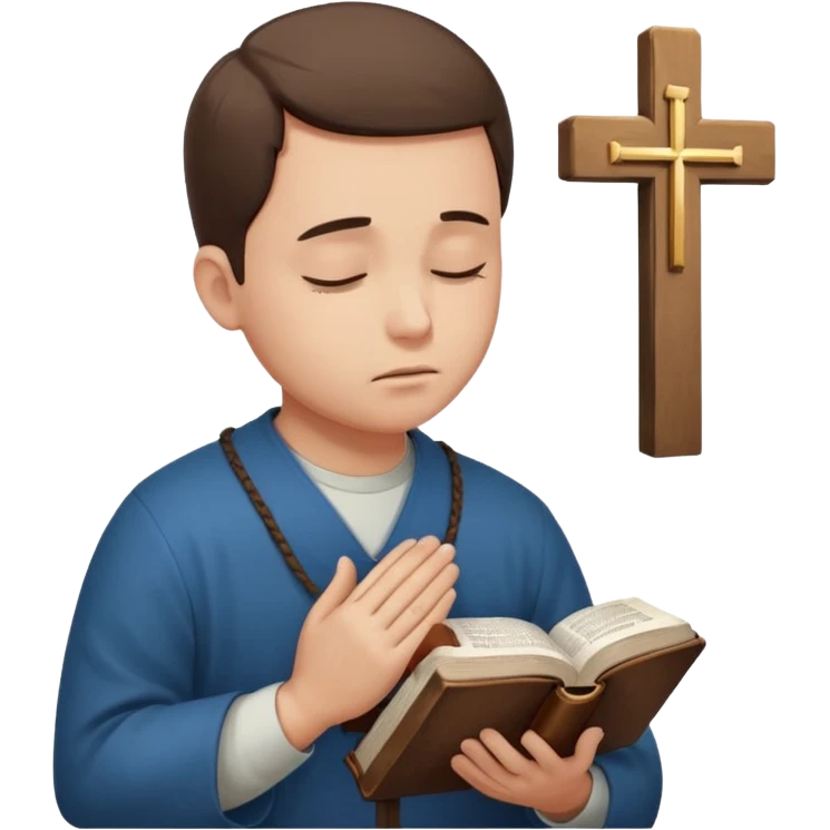 Guy who reads Bible with cross on it and with his eyes closed in prayer. without something in the background  emoji