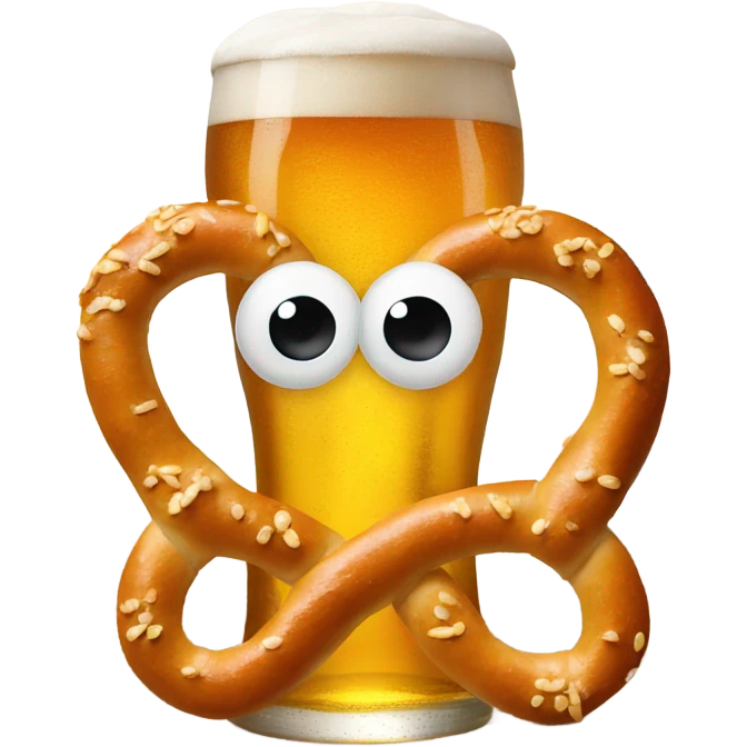 Pretzel with a face holding a beer emoji