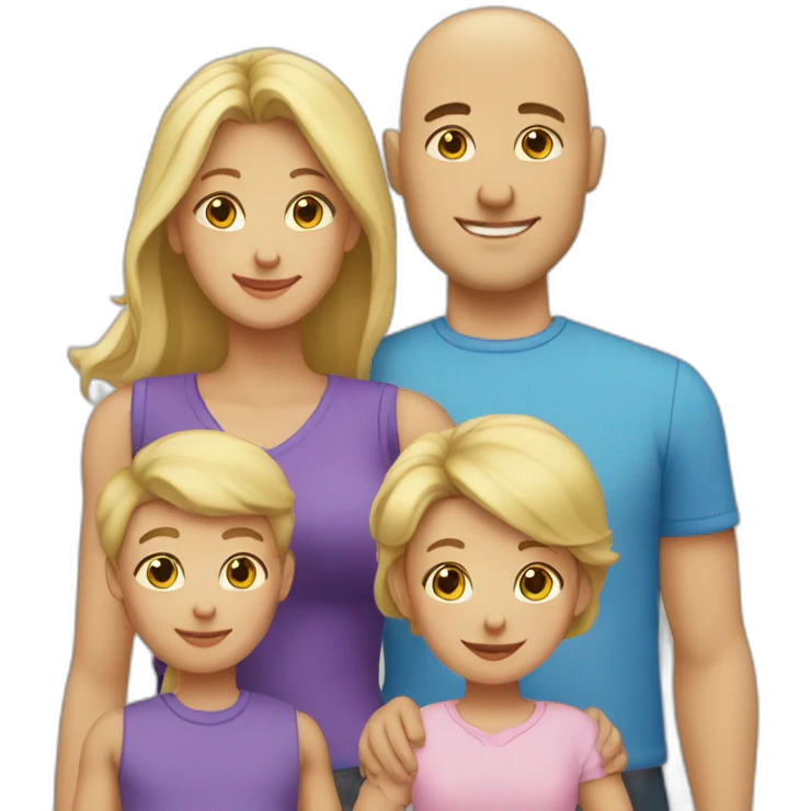 Blonde mom, bald dad, two sons, and one daughter emoji
