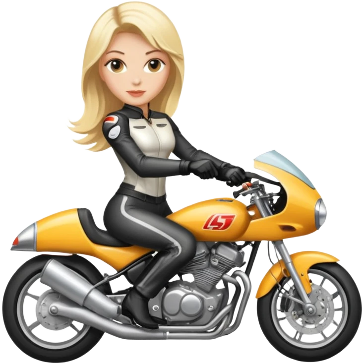 Blonde beautiful woman on a racing motorcycle  emoji