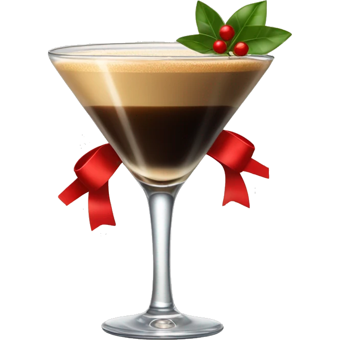 An espresso martini with a red bow on the stem of the glass emoji