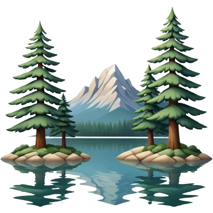 mountain lake with pine trees emoji