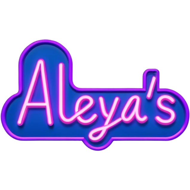 A pink, purple and blue lit Neon sign that says Aleya’s After Hours  emoji