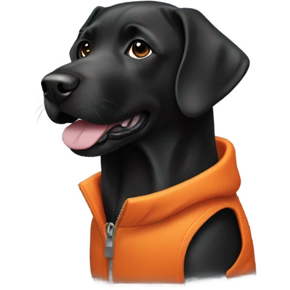 Black lab dog in orange jacket  emoji