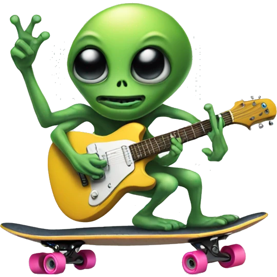 alien on a skateboard with guitar emoji