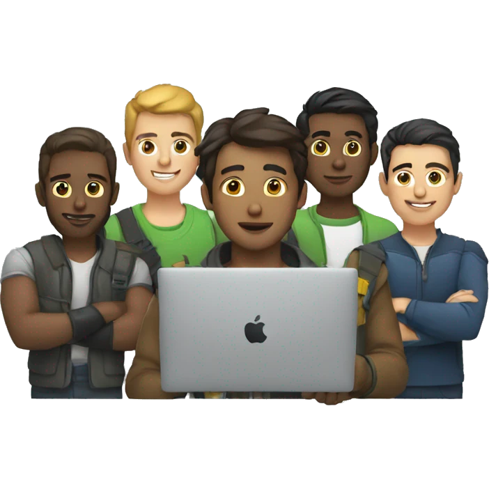 group of developers with a macbook emoji