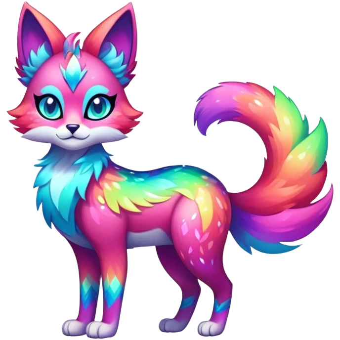 Vibrant multicolored neon-colored Falvie-Fionbri-creature-sparkle-feline-fursona, full body emoji