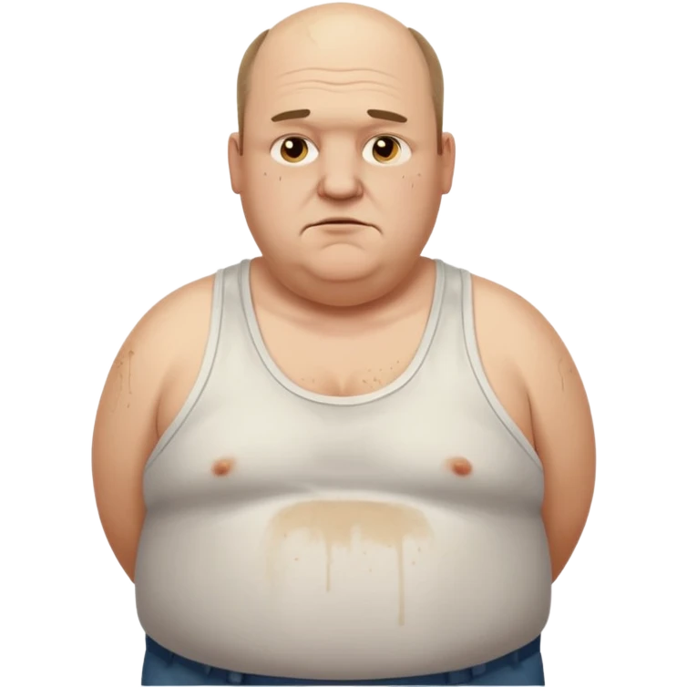 obese middle aged white man in wifebeater with  dirty appearance. His hair is very greasy and balding emoji