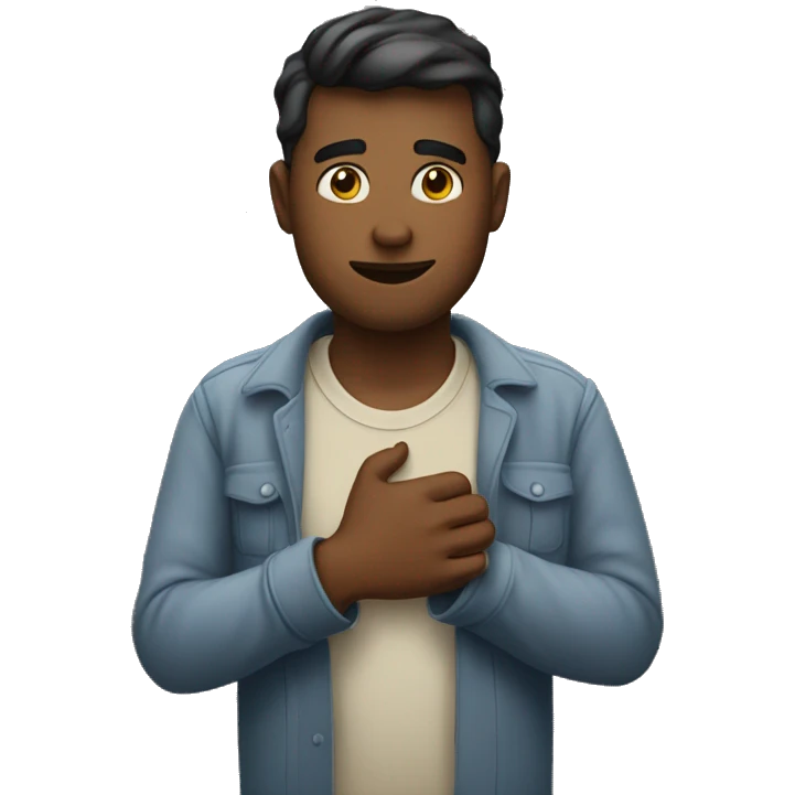 a man holding his right hand on his heart, the other hand down emoji