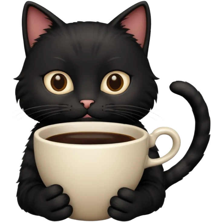 black cat holding a hot cup of coffee emoji
