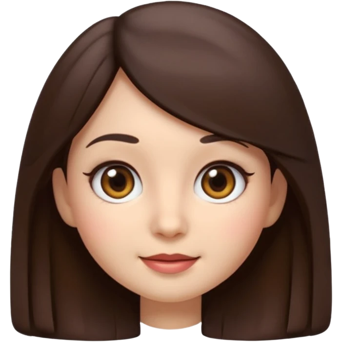 3D emoji sticker of a cute girl, Apple Memoji style, dark brown hair, brown eyes, long eyelash extensions, soft facial features, clean white background, smooth lighting, high quality, cute and friendly expression emoji