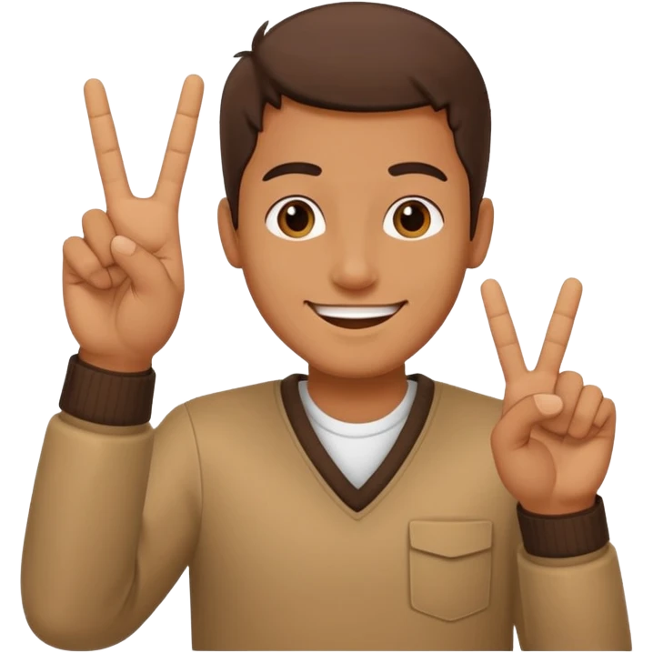 memoji face iphone: men, a solo hiker with happy face and a piece handsign emoji