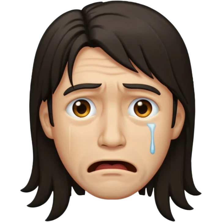 Crying man with long dark shag hair emoji