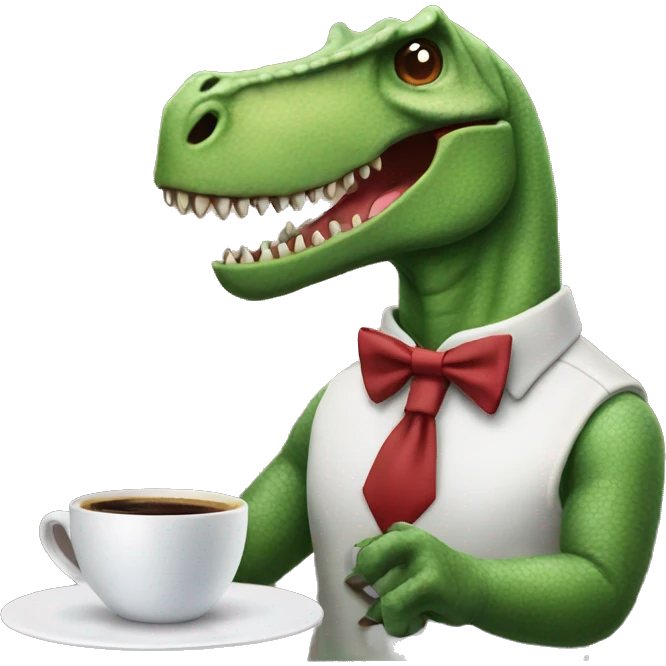 dinosaur serving coffee with a bowtie emoji