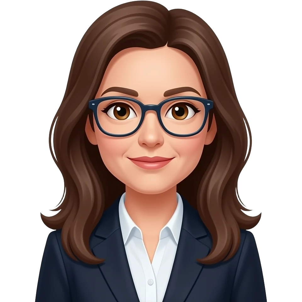 woman, 40 years old, long brown hair, professional, glasses, brown eyes emoji