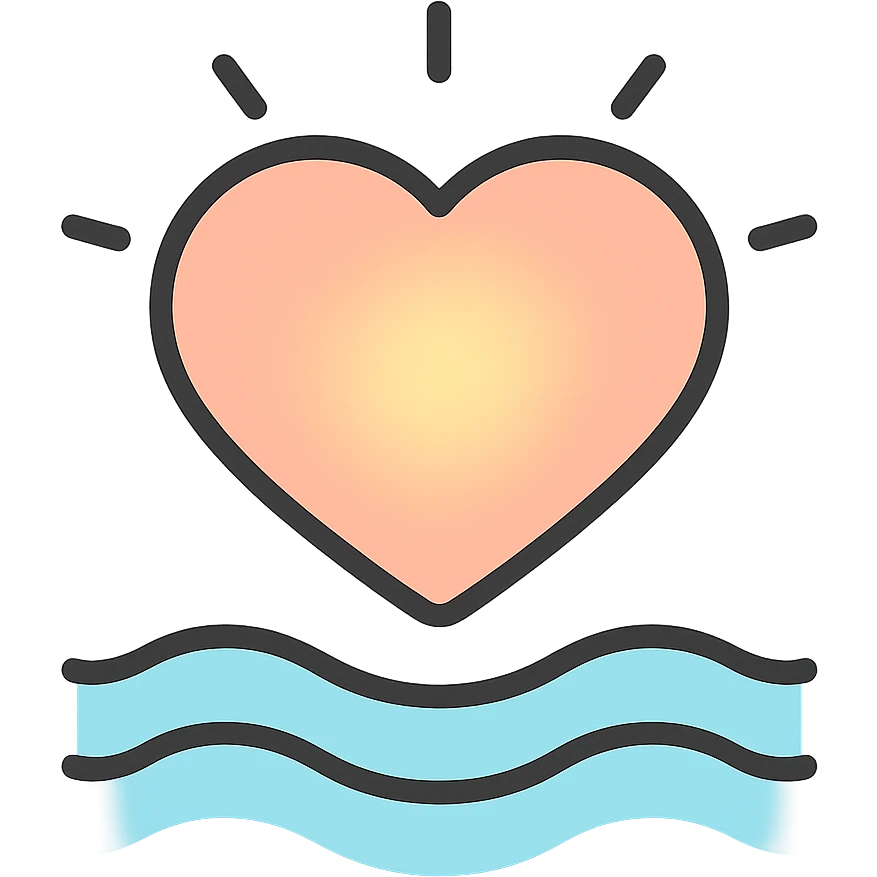 glowing heart with calm waves and gentle colors, color outline icon emoji