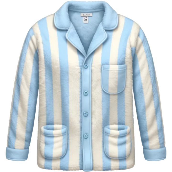 emoji of an isolated fluffy fleece pajama top with soft pastel 'vertical' stripes, plush fuzzy texture, light grey and pastel blue tones, button-down long sleeves, neatly folded flat-lay, no person, no body, no mannequin, cozy warm winter mood, soft shading emoji
