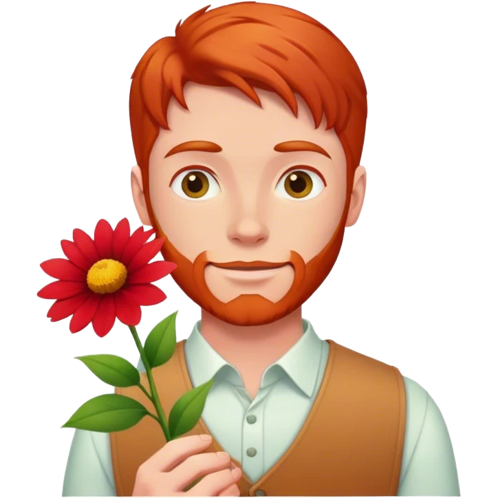 a red head man holding a flower emoji