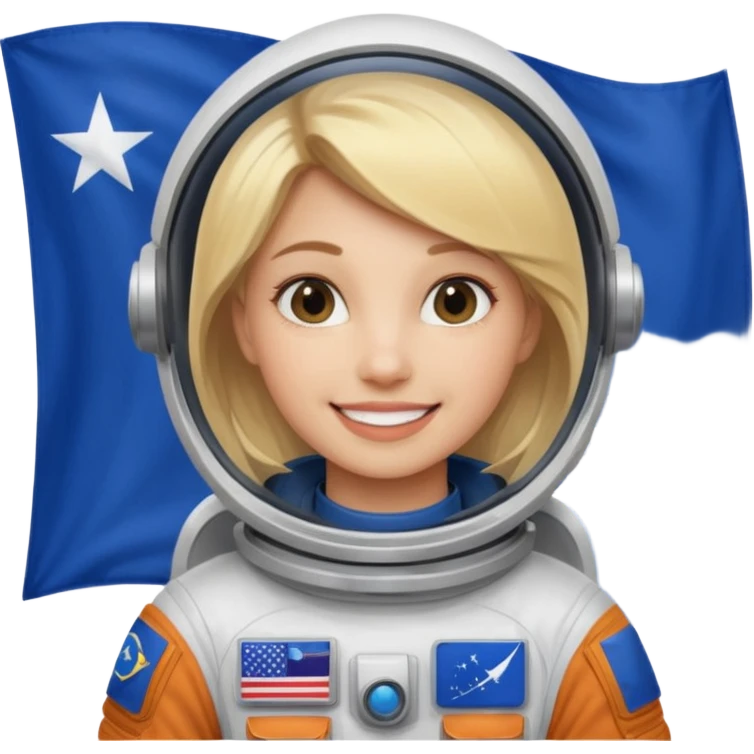 blonde female stronaut with blue flag emoji