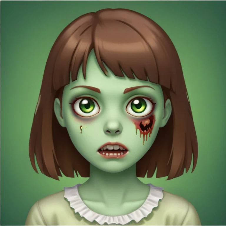 zombie girl With brown hair and bangs and green eyes  emoji