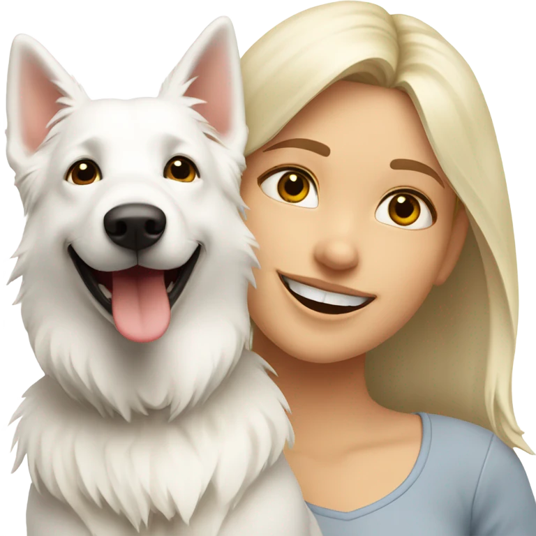 Happy white Swiss Shepherd  with blonde girl emoji
