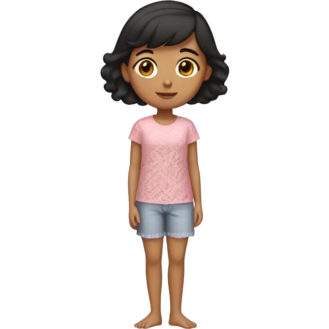 Mexican 14-year old girl with a short dark- brown modern shag haircut & a pink lace top pajama.  emoji