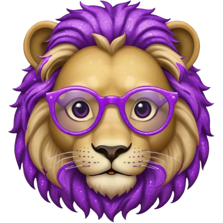 Leão adulto com oculos roxo com glitter emoji