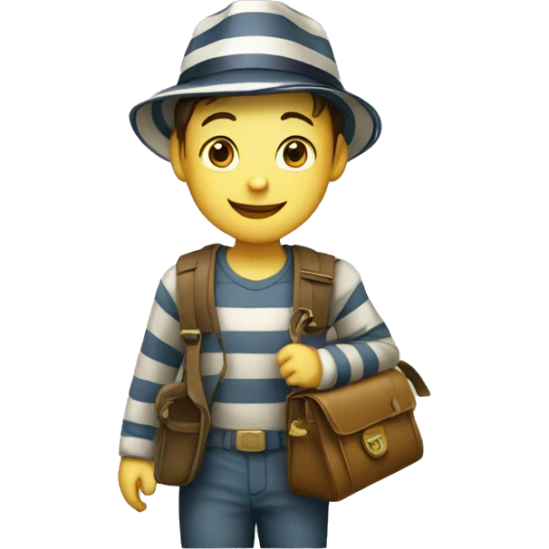 "happy boy in striped hat with bag of money” emoji