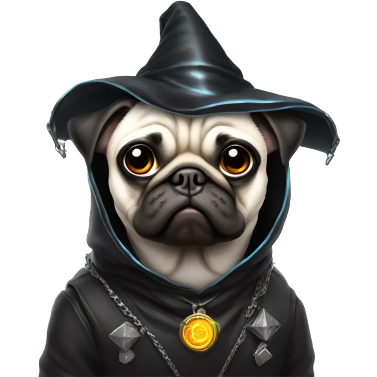 cyberpunk pug wearing a black wizard's hat emoji