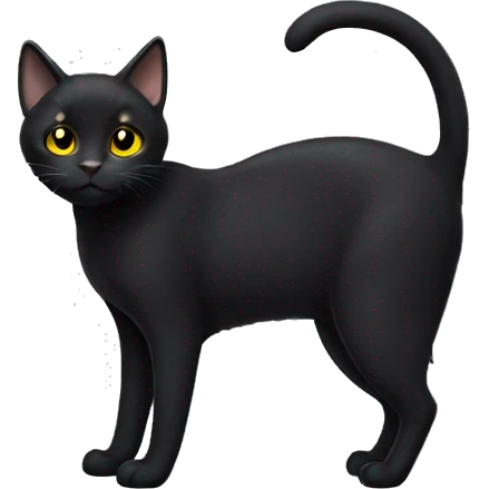 Small short hair black cat full body yellow eyes furry ears emoji
