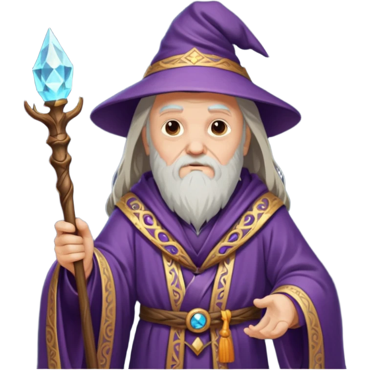 Old wizard in robe holding wooden magic staff emoji