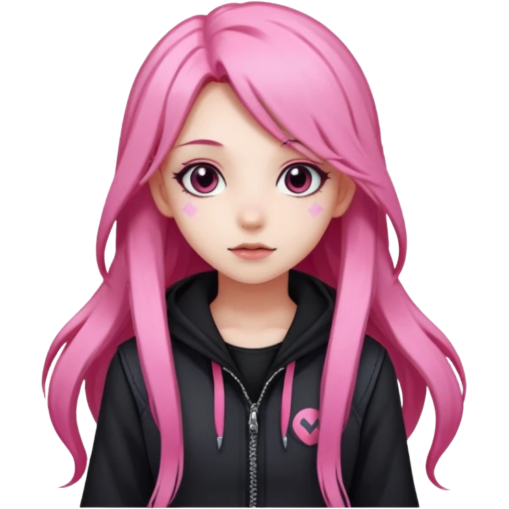 A cute goth girl with long pink hair whose a pokemon trainer  emoji