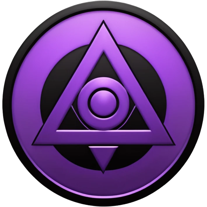 Emoji, dark futuristic occult sigil, symmetrical geometric shape, black metal with faint violet glow, gothic cyber aesthetic, minimal flat design, sharp edges, centered, transparent background emoji