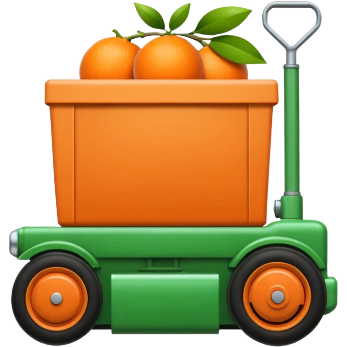 Crie uma sacola de presente nas cores laranja e verde, coloque a logo de um trator na frente da sacola emoji