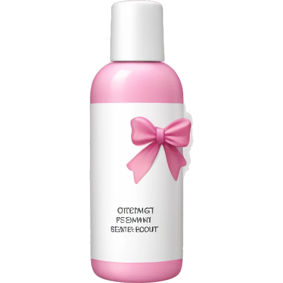 Pink and white skincare bottle with a small pink and cream colored bow as the logo emoji