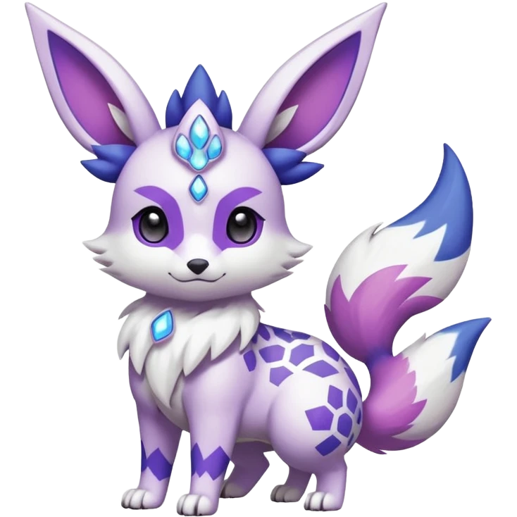 Shiny Patterned Snowy Gorgeous Cute Realistic Beautiful Pretty Elemental White with Violet and Indigo and pink markings Eevee-Liepard-Zangoose-Pokémon-Digimon-Fakémon-fusion-hybrid-creature emoji