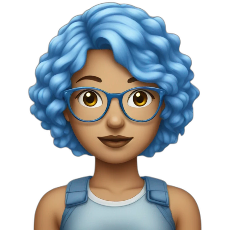 as a drawing of a girl with blue hair wearing a crop top with clear glasses emoji