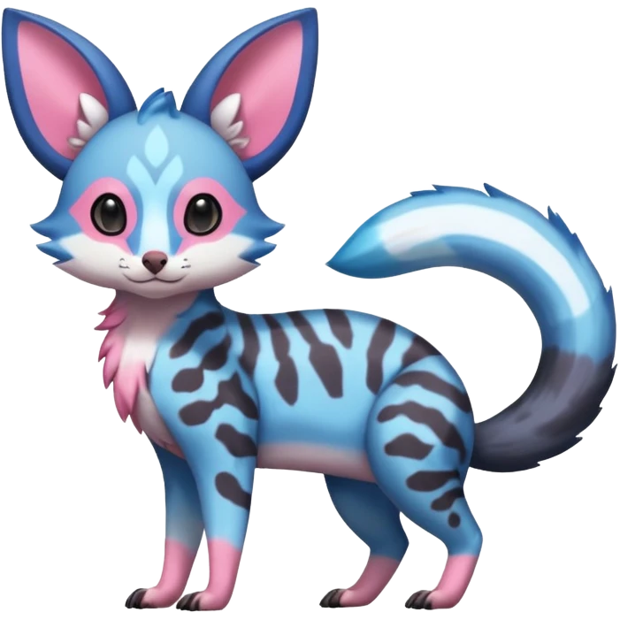 Rare realistic cool cute epic aesthetic colorful Amaura-Sylveon-Civet-Genet-species-Fakemon-hybrid-creature, with markings, full body emoji