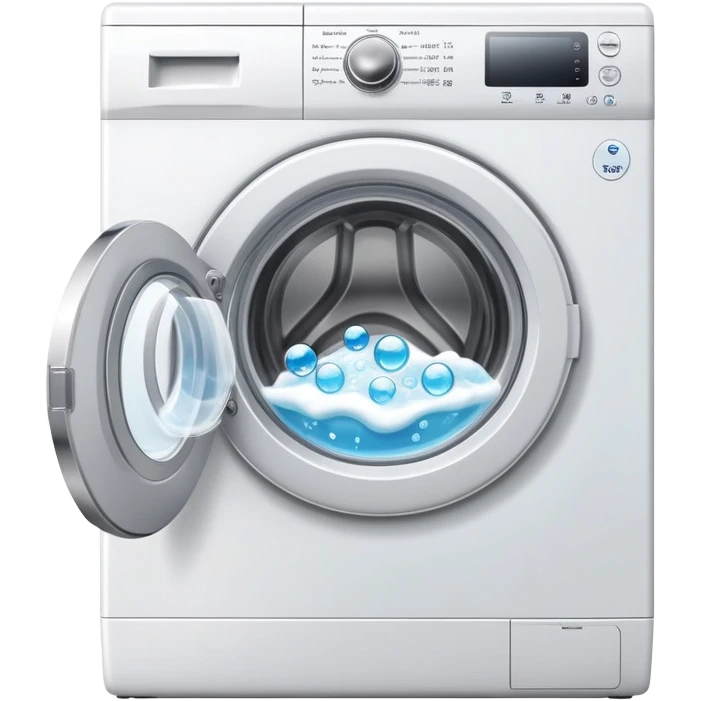 washing machine with door open and bubbles emoji