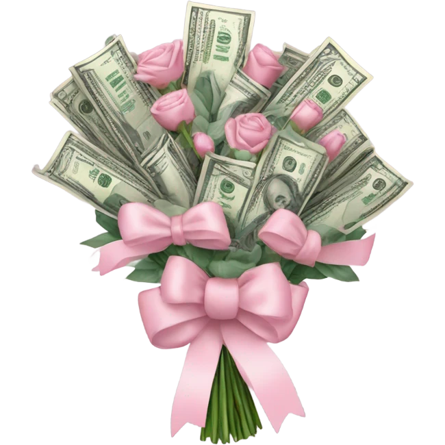 Money bouquet with a light pink bow on it emoji