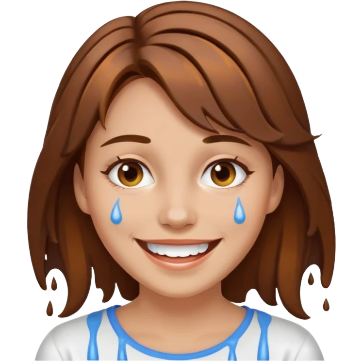 Brown Hair Woman , white paint , drip, face, happy emoji