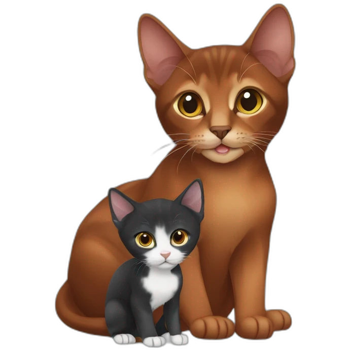 Dark red Abyssinian cat and black kitten with small white speck emoji
