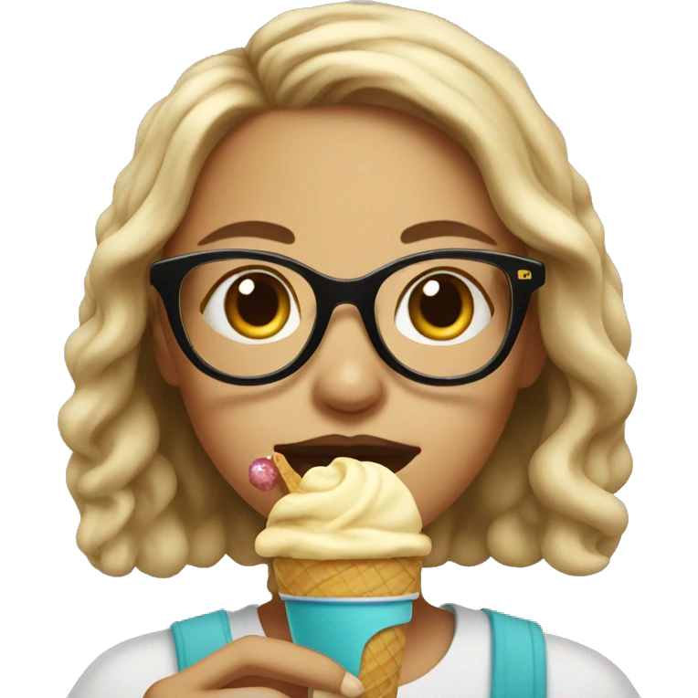 portrait of a girl with glasses eating ice cream emoji