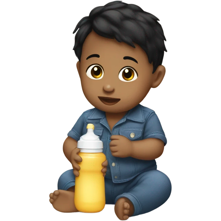 Baby with black hair drinking baby bottle  emoji
