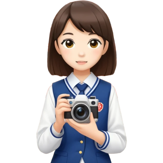 Japanese high school girl taking photos at Kyoto temple during school trip emoji
