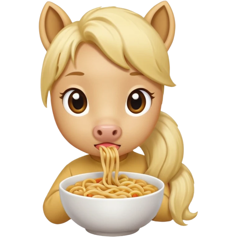 blonde pony eating noodle emoji