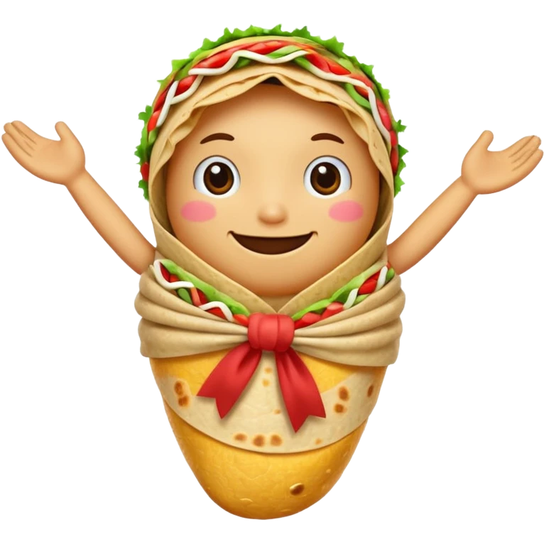 A burrito with arms bow on top emoji