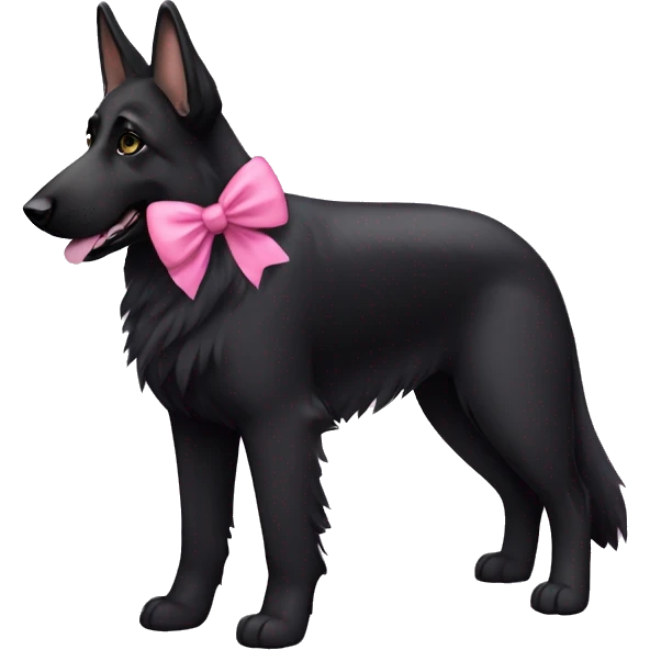 Black German shepherd dog with all black fur and with pink bow in her hair emoji