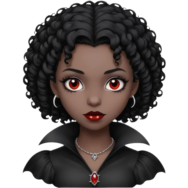 A black vampire girl with short curly hair emoji